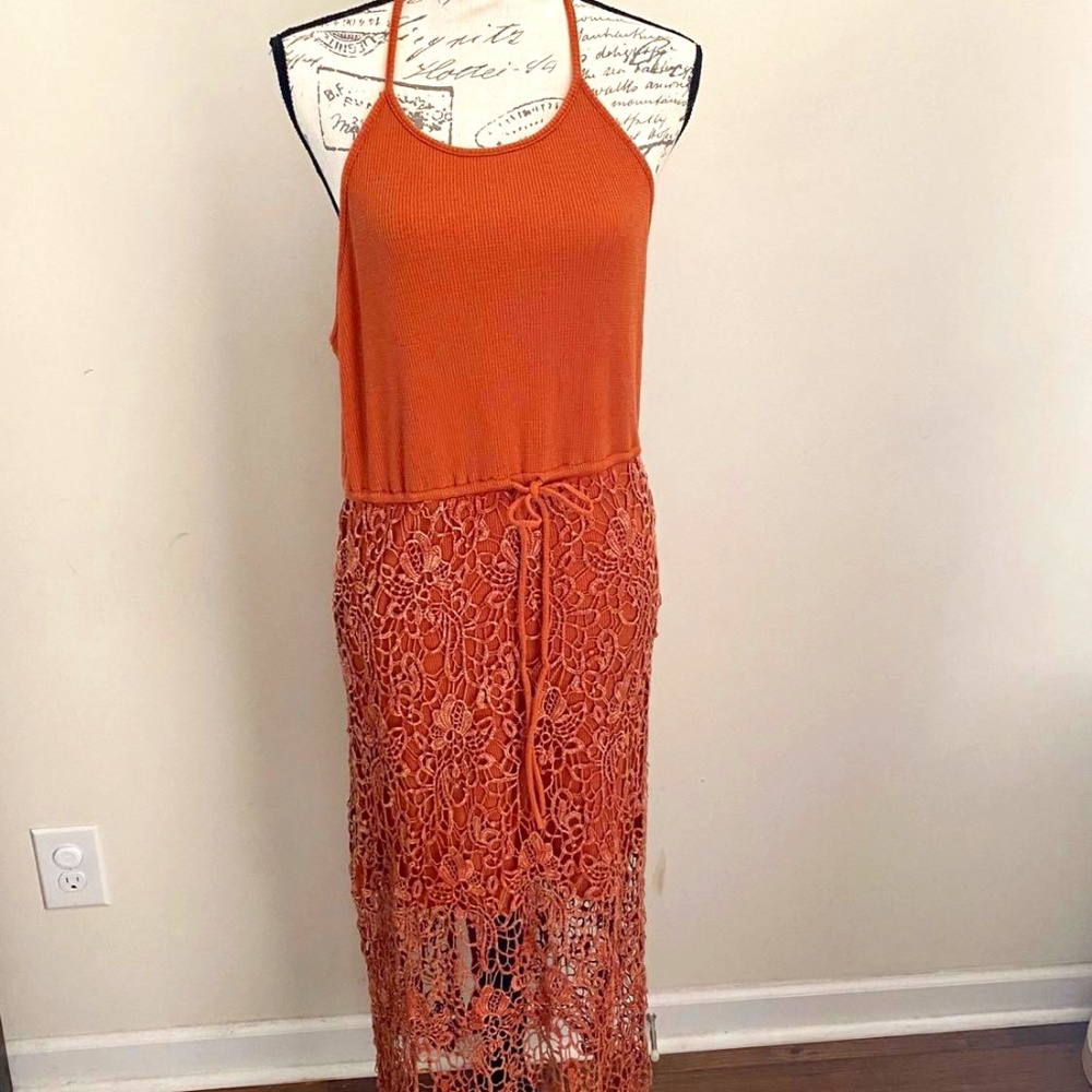 Buckle Gimmicks Crochet Overlay Dress